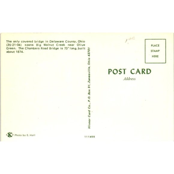 The Chambers Road Covered Bridge Delaware County Ohio Postcard Travel Vintage - Picture 2 of 2